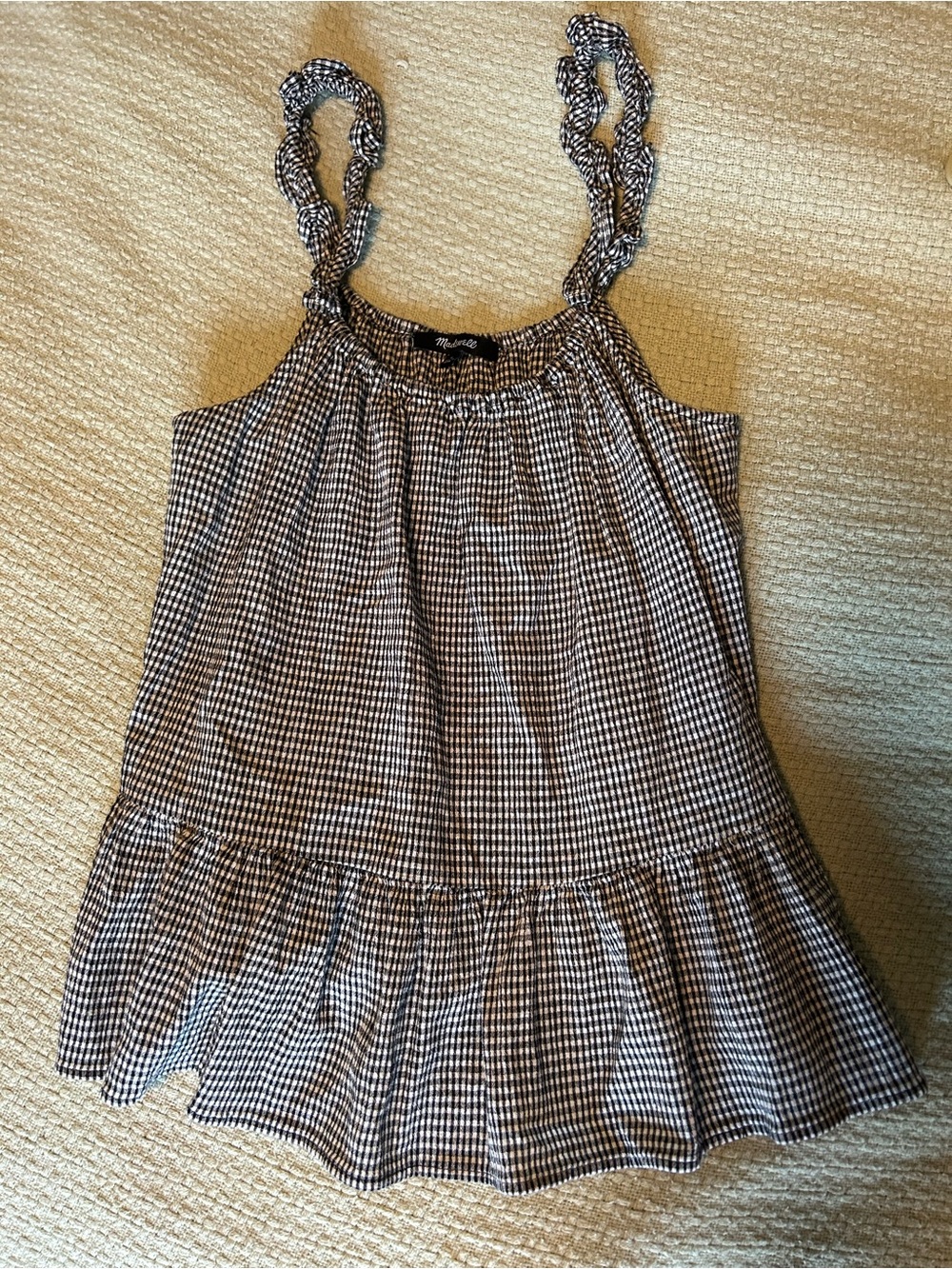 Madewell 6 Black & White Gingham Ruffle-Trim Tank
